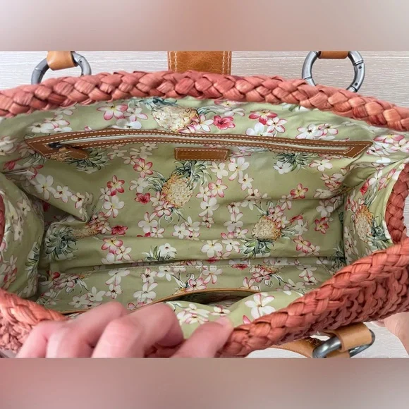 NEW Tommy Bahama Straw Woven Handbag - Orange/Brown - Picture 5 of 9